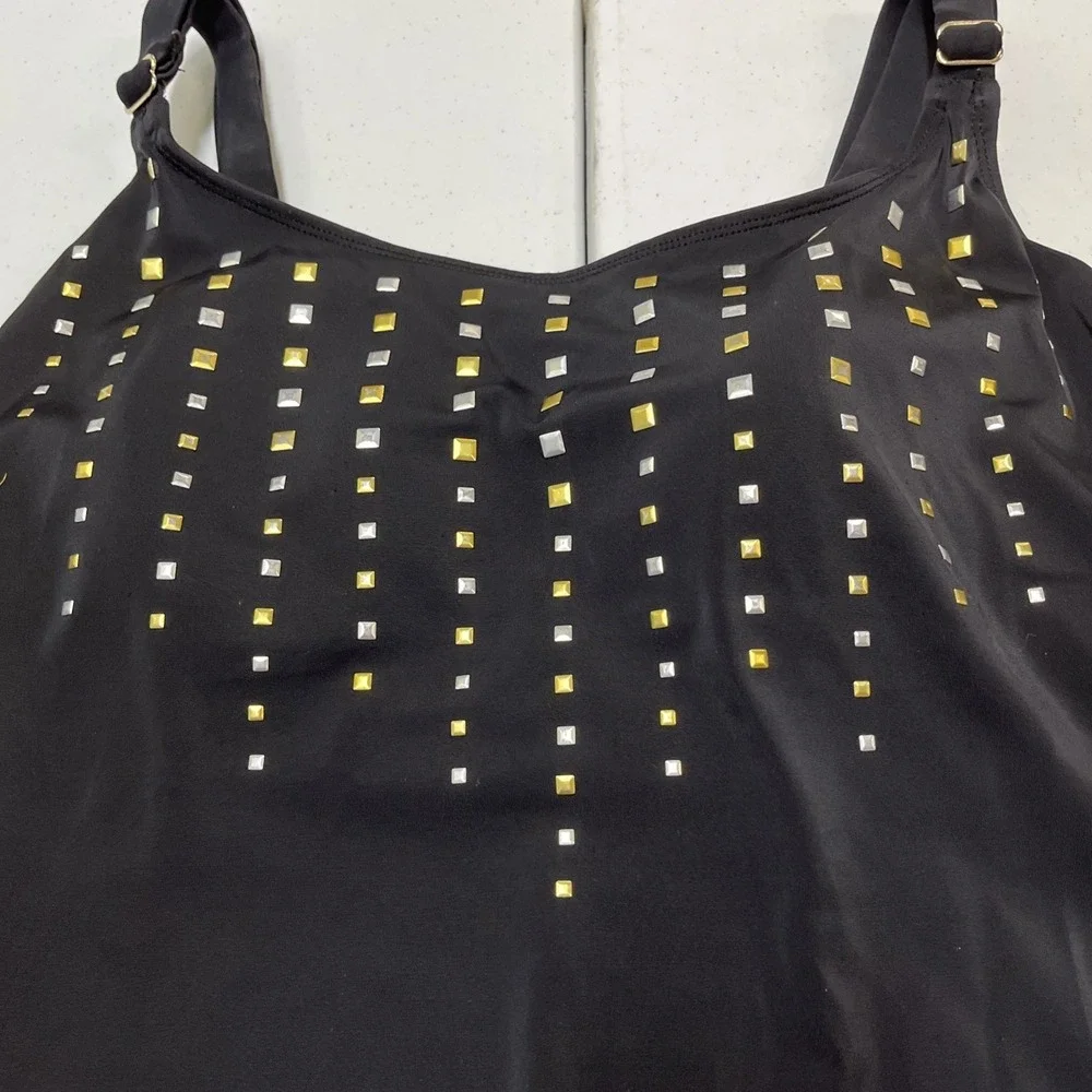 Chicos Swimsuit Black Metallic Studded One Piece 16 Padded Resort Vacation